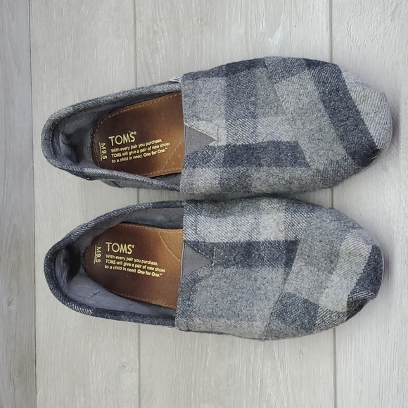 Toms Mens Plaid Gray Ash Flannel Comfort Slip on Loafer shoes sz 9.5 - Picture 3 of 9